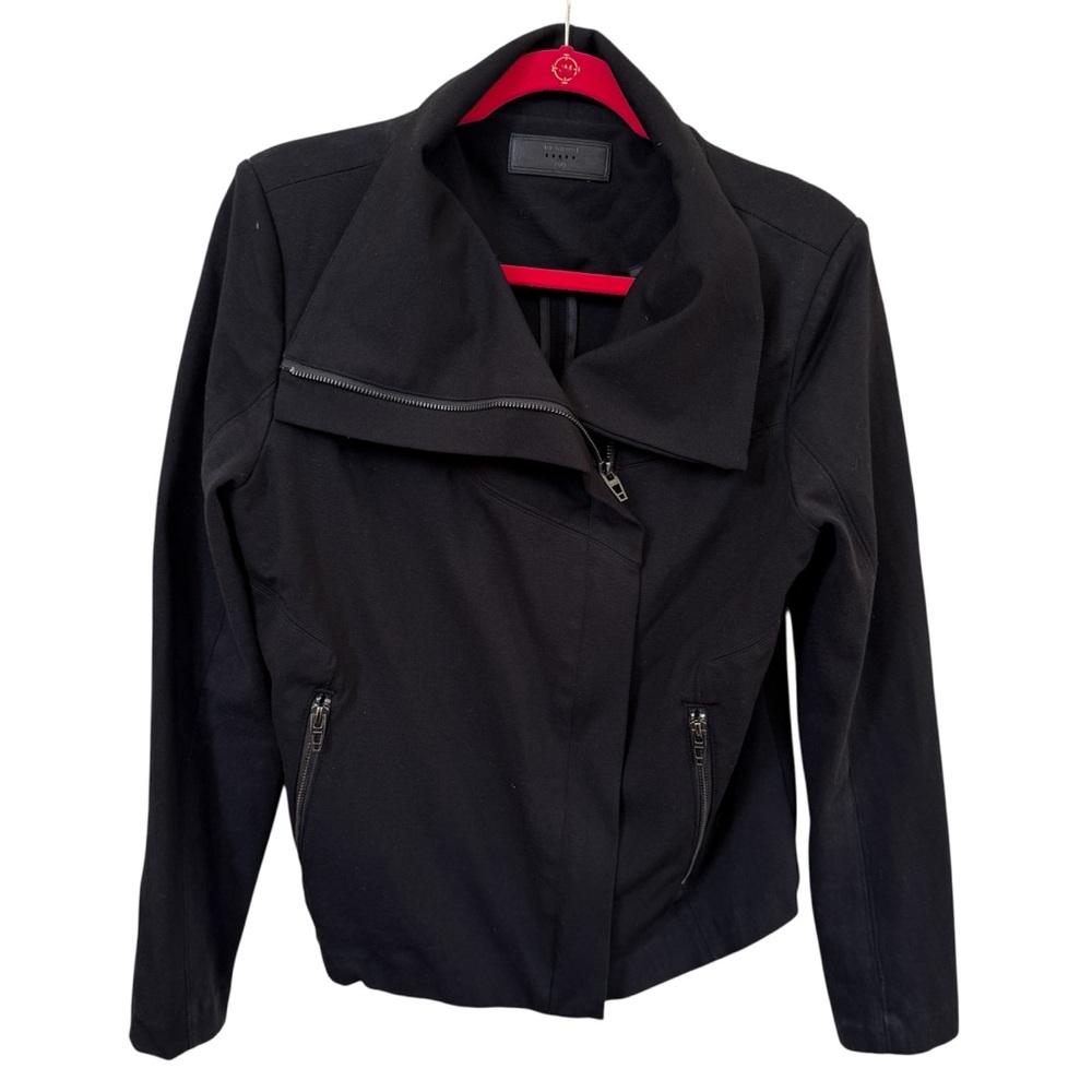 BLANKNYC Moto Jacket Black Sz M Asymmetrical Zip Stretch Modern Fit Urban Y2K‎